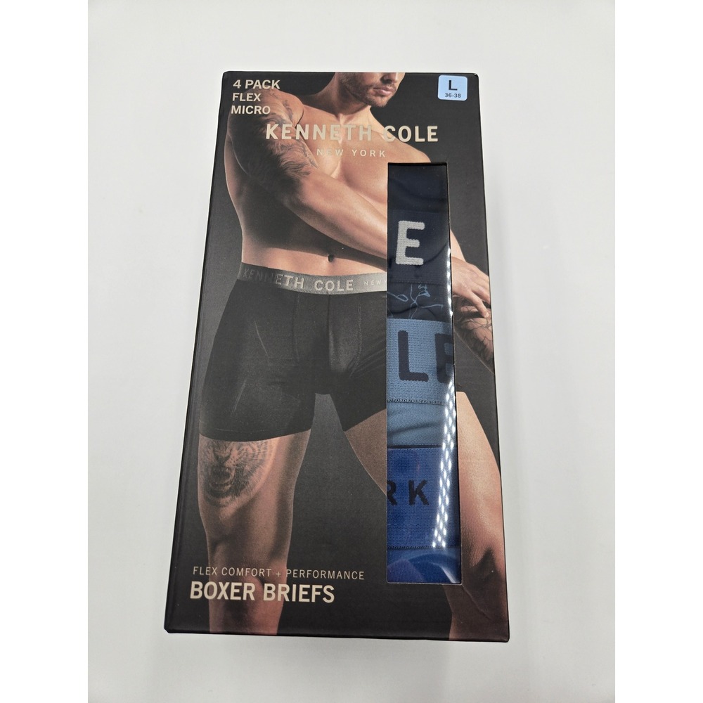 Kenneth Cole New York Mens Large Boxer Briefs Mens 4 Pack Flex Micro Blue Navy